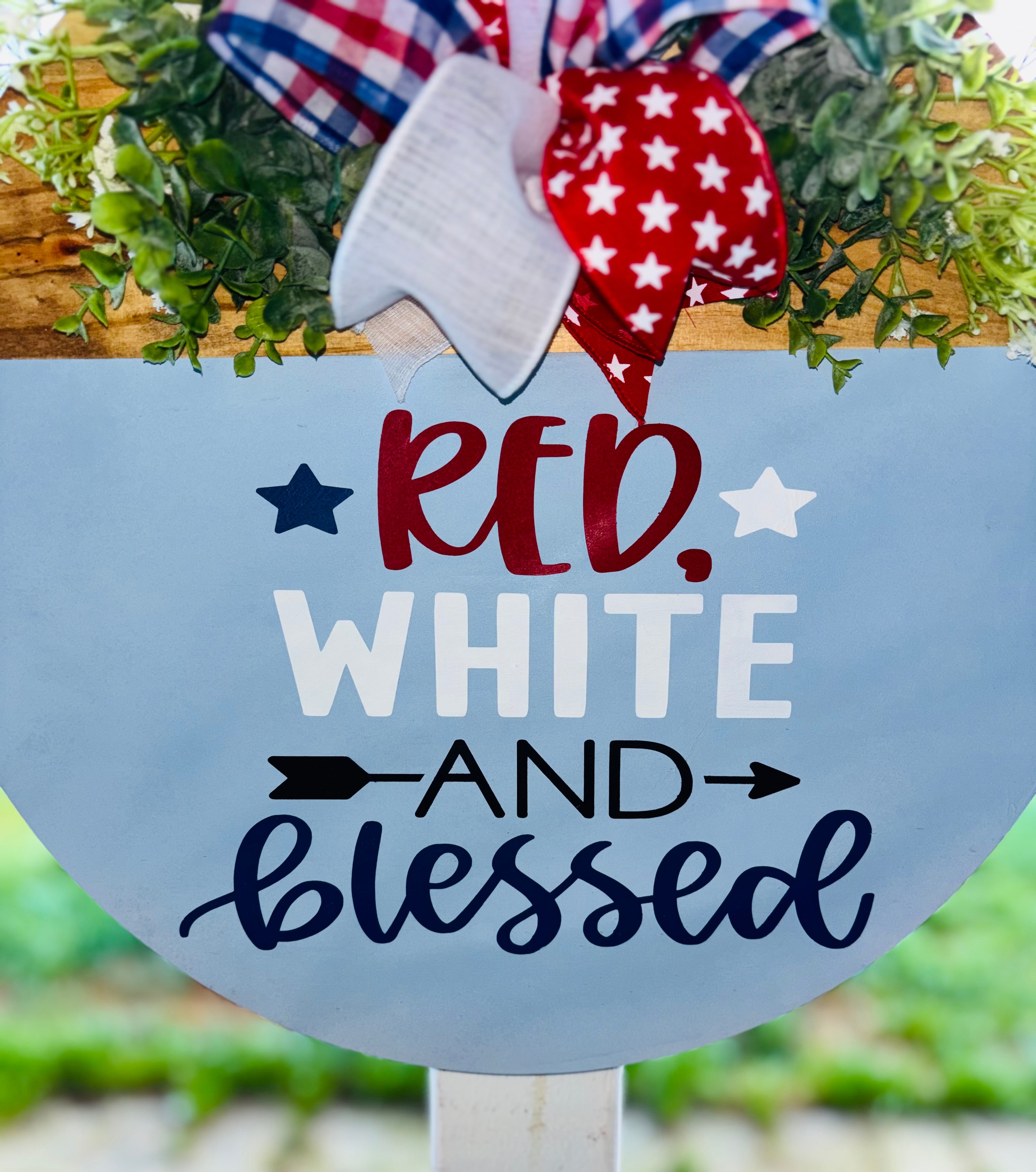 Red, White and Blessed door hanger