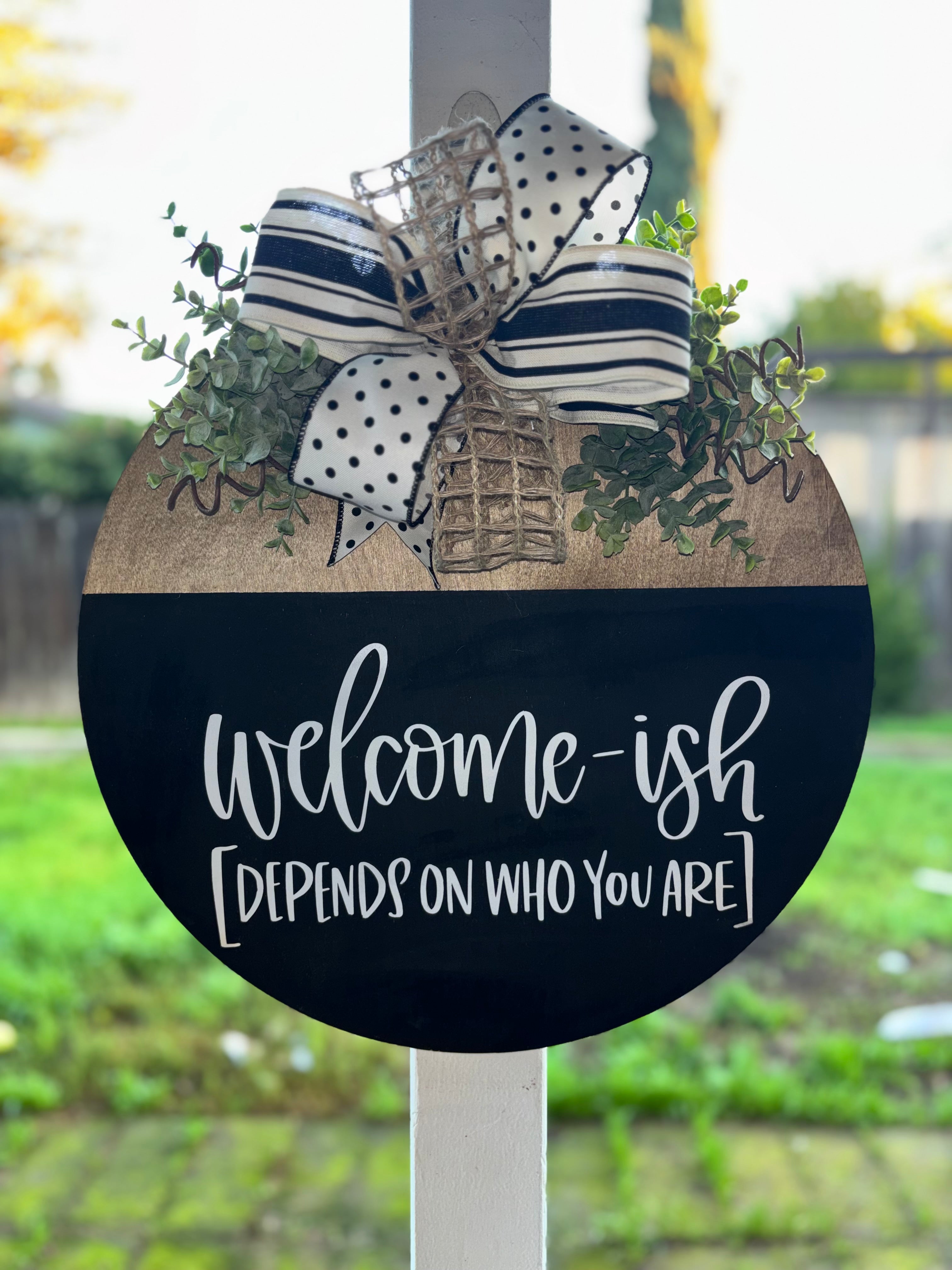 Welcome-ish wooden door hanger