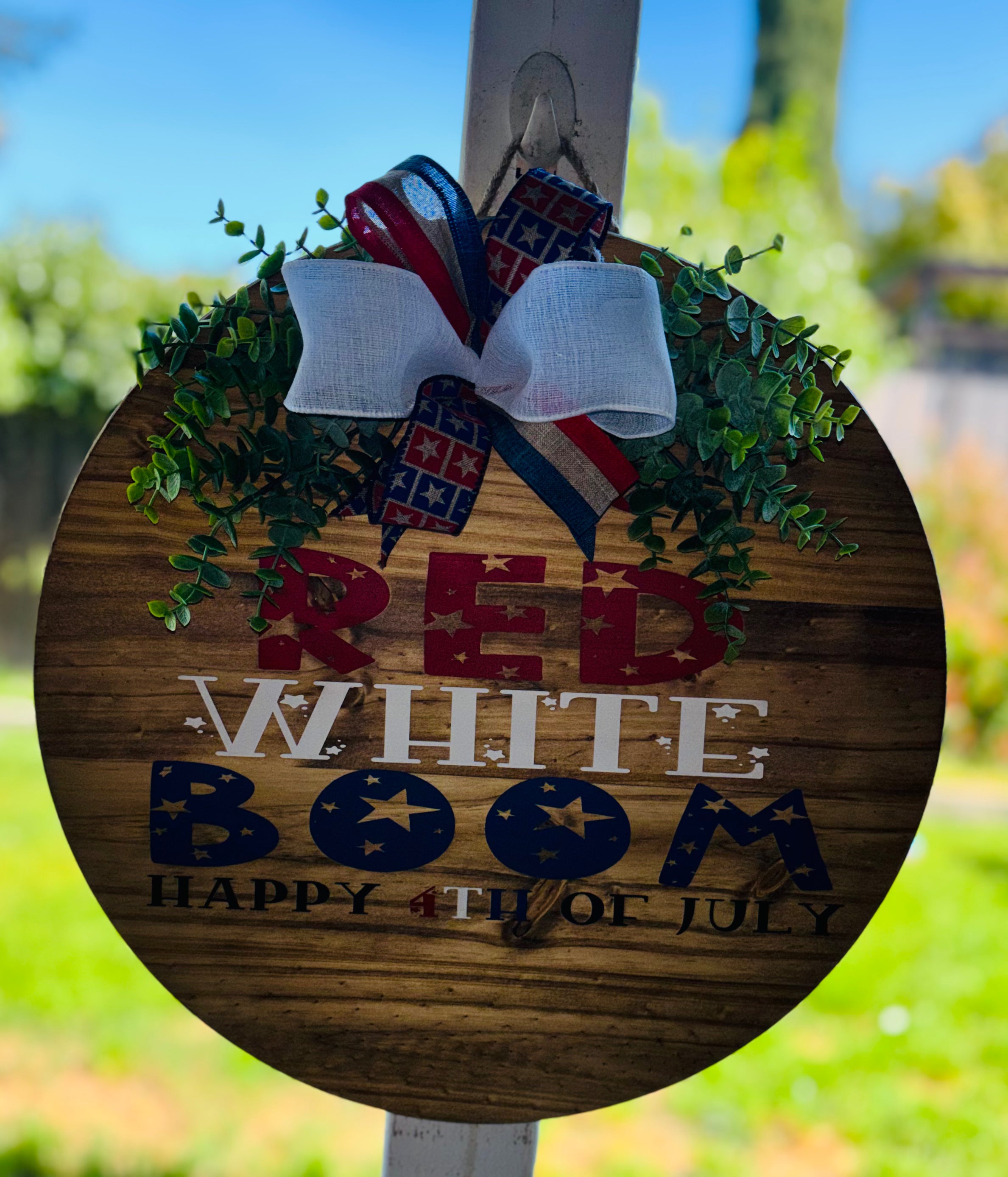 Red white and boom door hanger