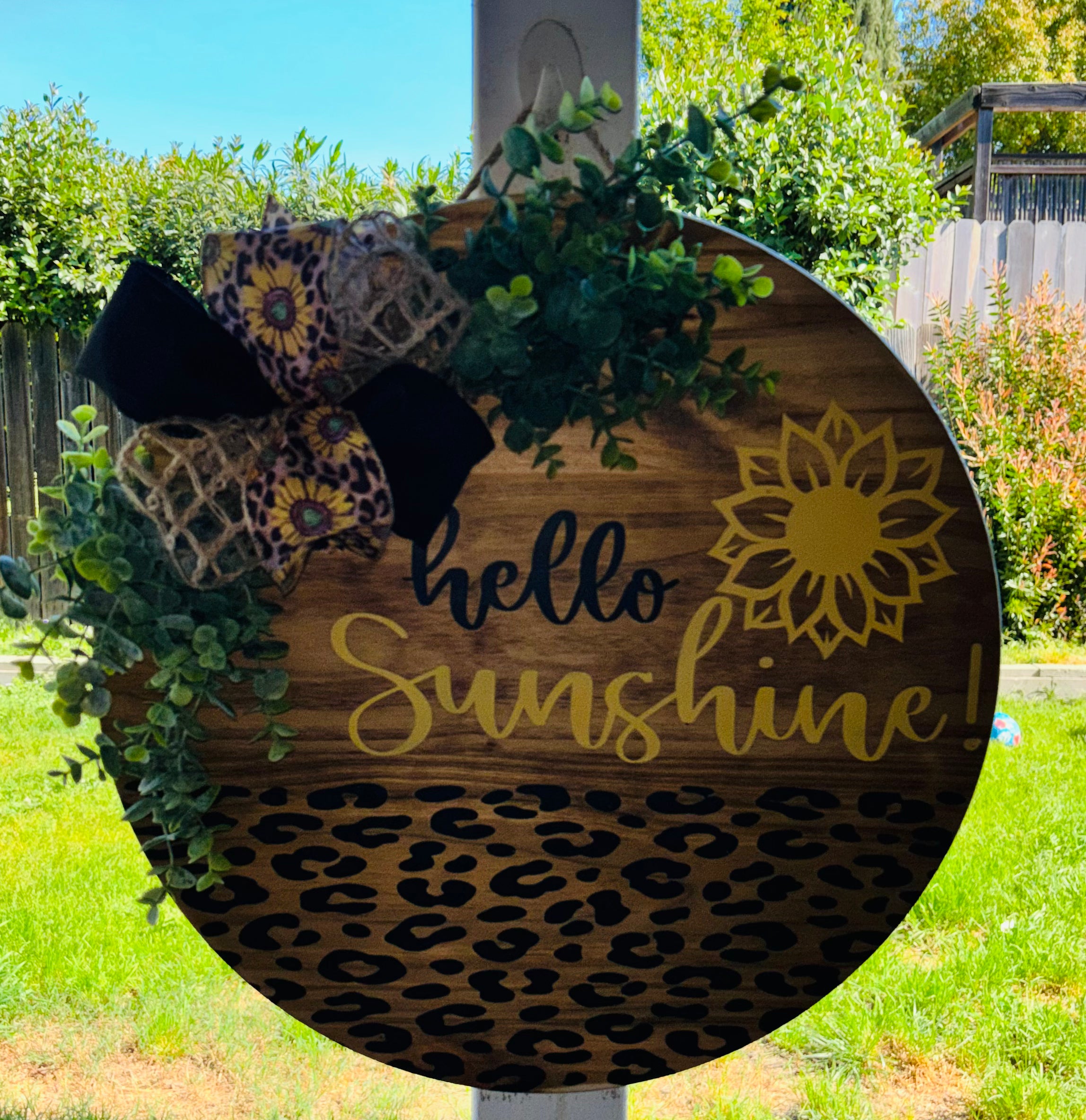 Hello Sunshine with leopard print door sign