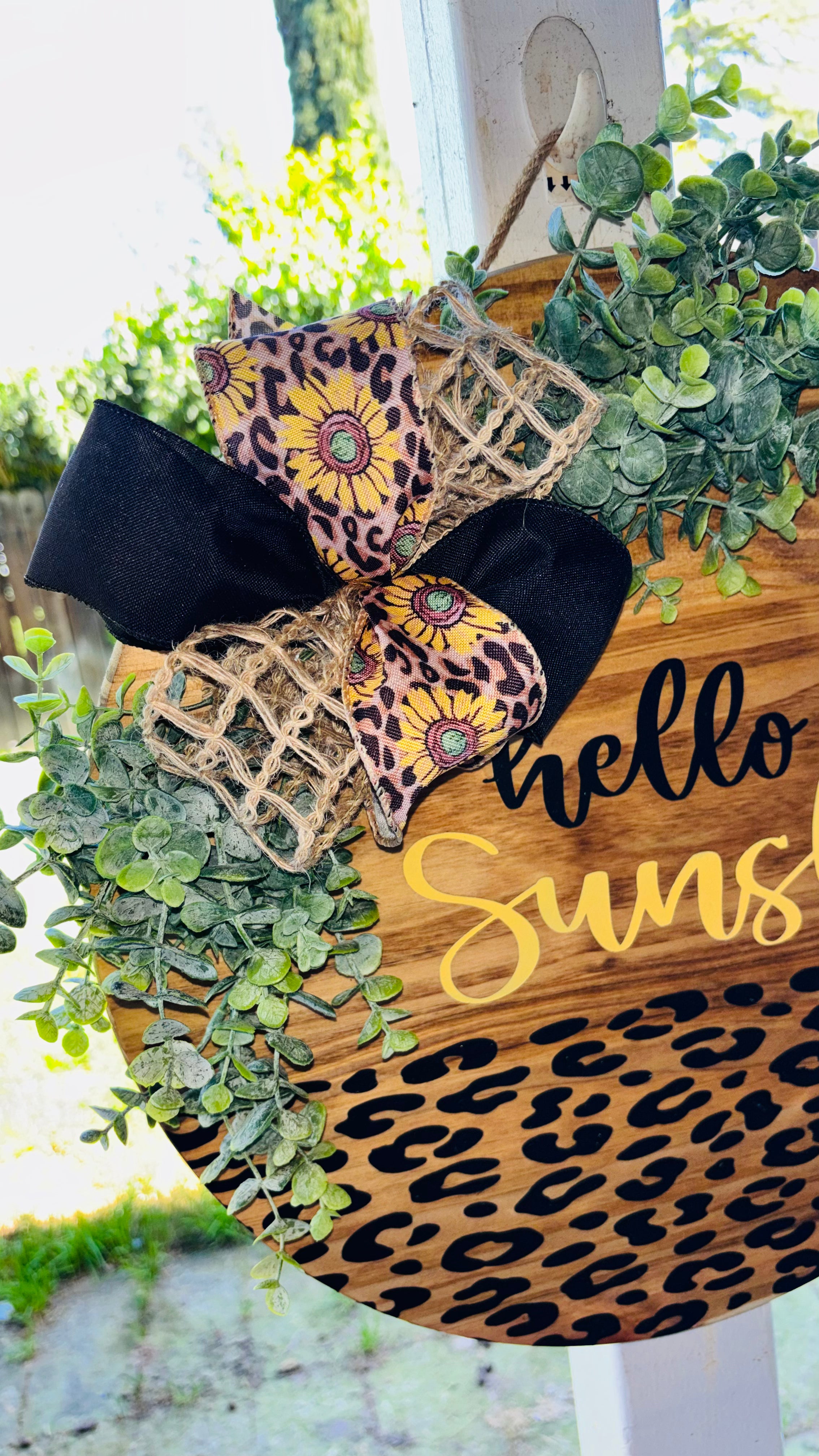 Hello Sunshine with leopard print door sign
