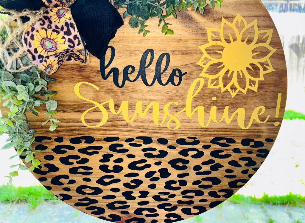 Hello Sunshine with leopard print door sign