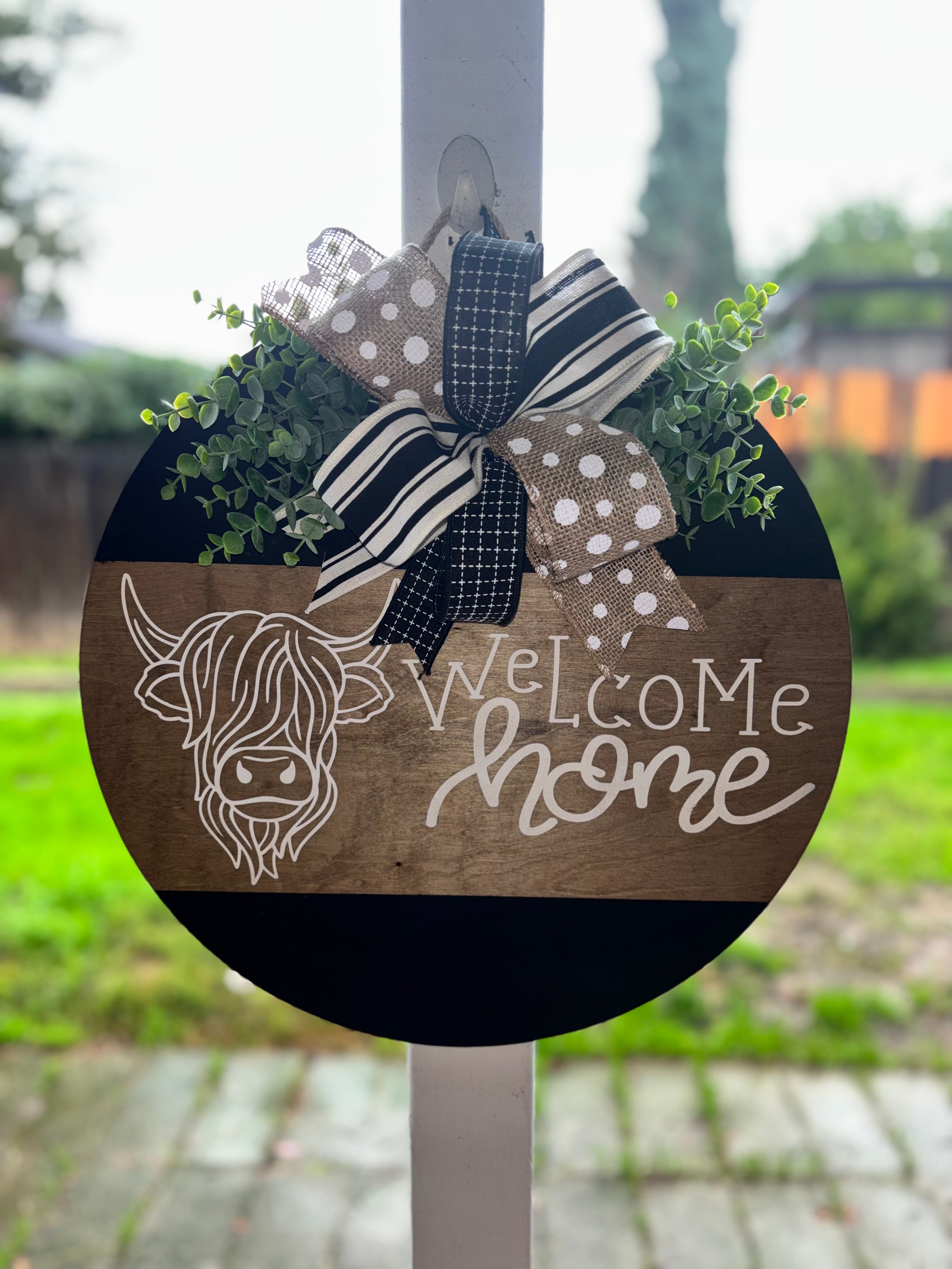 Welcome Home Door Hanger with Highland Cow