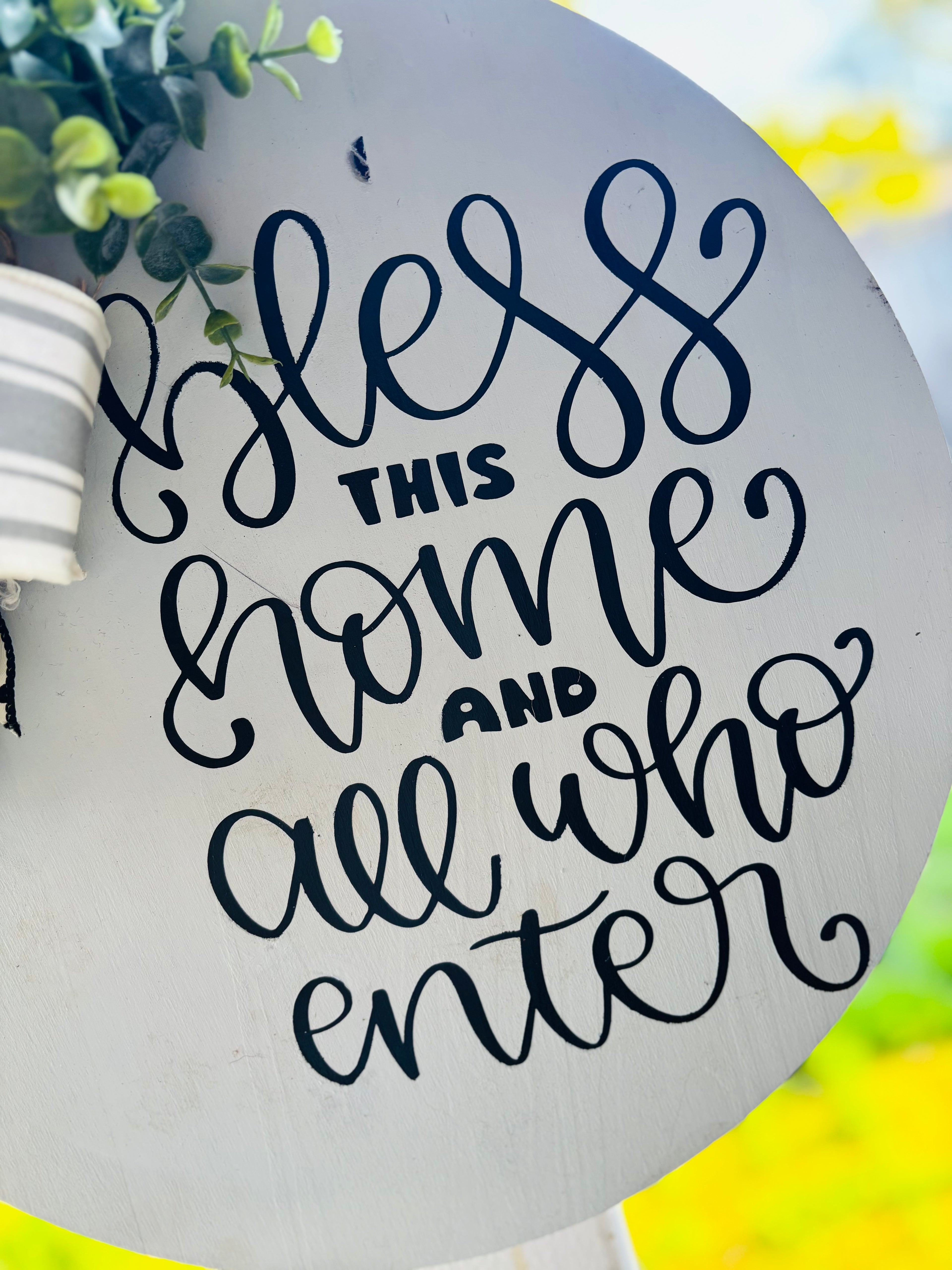 Bless this home and all who enter wooden door hanger