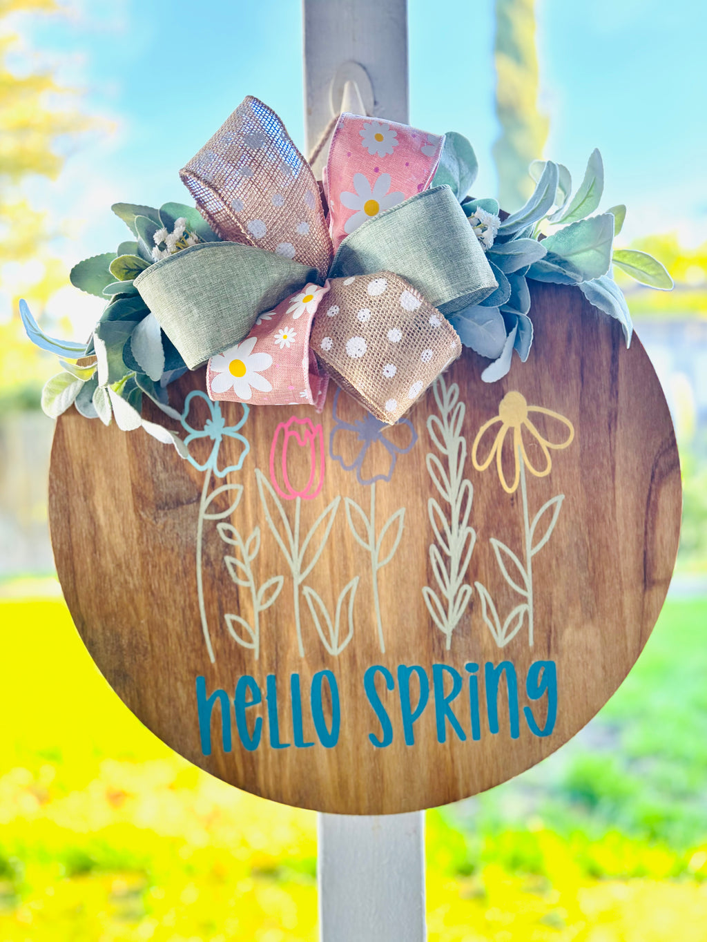 Hello Spring wooden door hanger